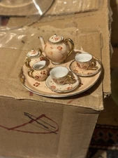 10 Pc Vintage Mauyama Mini TEA Set Porcelain Red Flowers on Pink  OCCUPIED JAPAN