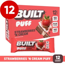 NEW 12ct Built Strawberries 'N Cream Puff Protein Bars, No Gluten, Free Shipping