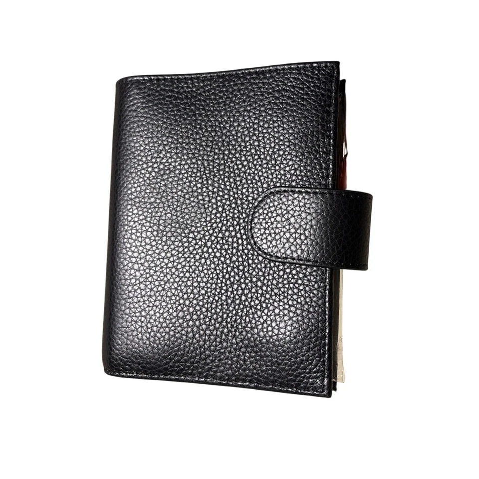 Organizador de billetera planificador de anillos de bolsillo de cuero granulado negro Moterm Foto 3 de 4