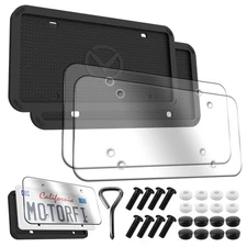 2 Pcs Silicone License Plate Frames with Polycarbonate Covers, Rust-Proof, We...