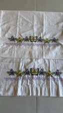 Pair of Standard pillowcases stamped cross-stitch design Pansies  Butterflies
