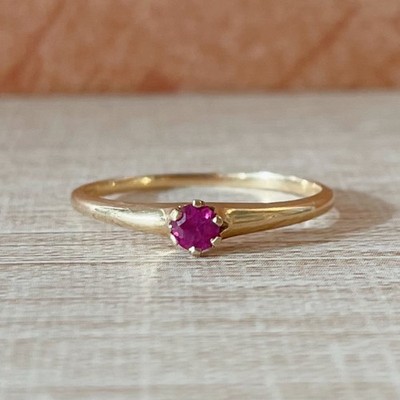 Retro 14k Gelbgold und Rubin Solitär Ring