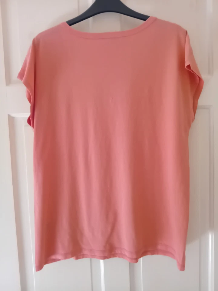 Womens Bonmarche Coral/Orange Cotton/Linen Mix V Neck S/Less T Shirt/Top Size 14 - Image 2 of 4