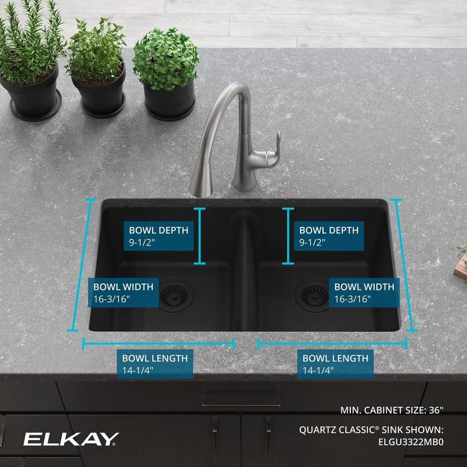 Elkay ELGU3322 石英经典 33 英寸底装双盆石英-白色 — 第 4/4 张图片