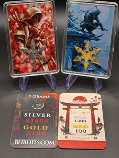 2 BHB HITS 5G 24K GOLD and 5G Silver NINJA STAR SHURIKEN ART BAR in Slabs 🔥