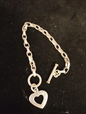 Silpada 925 Sterling Silver Heart Cut Out Link Toggle Rolo Bracelet. Vintage 