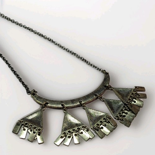 Boho Tribal Bib Necklace Gold Tone Fringe Dangle Egyptian Statement