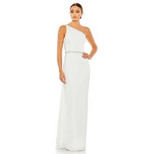 Mac Duggal 49564 White One Shoulder Rhinestone Trim Evening Dress Size 8 NWT