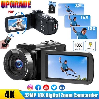 4K Camcorder 30FPS 42MP Digital Video Camera Recorder 18X