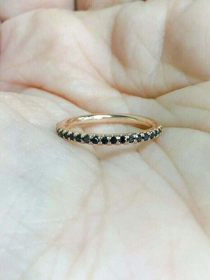 Art Deco Round Cut Lab Created Diamond Black Onyx 14k Yellow Gold FN WeddingRing - Image 2 of 4