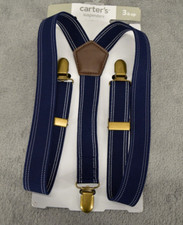 Carter  s Suspenders Boys Adjustable Blue  Gold Wedding Church Casual Wear