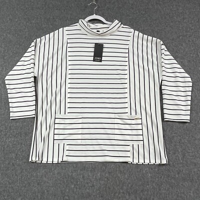 Jones New York Top Womens Large White Black Striped Turtleneck 3/4 Sleeve - NEW