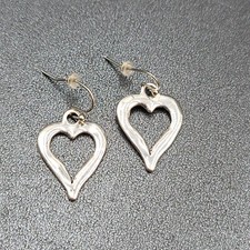 Pierced Earrings Silver tone Open Heart Dangle Dainty Artistic 1"