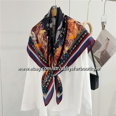 Mulberry Silk Wrap Shawl Bandanna Shawl Horses Print Square Scarf 43'' Red