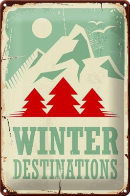Blechschild Retro 20x30cm Ski winter destinations Abenteuer Deko Schild tin sign