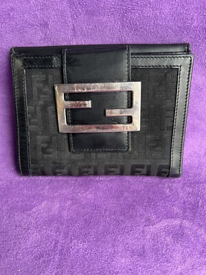 FENDI Canvas Leather Zucca FF Logo Monogram Pattern Compact Wallet