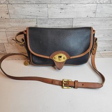 Vintage Dooney  Bourke All Weather Leather Crossbody Shoulder Bag Dark Navy Tan