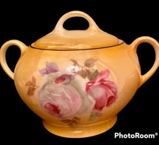 VTG Zeh Scherzer Crown Bavaria  Cabbage Rose Lustre Luster Covered Sugar Bowl