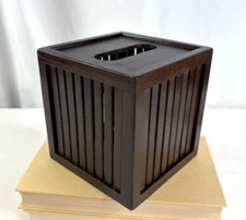 Wood Slats Brown Square Tissue Box Cover