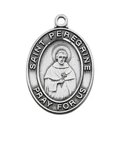 Saint Peregrine Medal Sterling Silver Pendant 18 Inch Necklace Catholic Chain