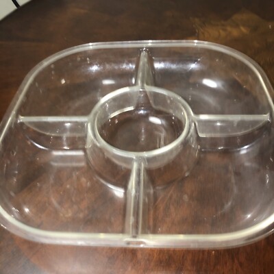 Lucite Tray Plastic Chip and Dip Four Sections Cup and Center Vintage Guzzini