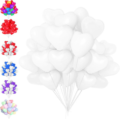 50 PCS Premium Herzluftballons Weiß, 50 X 30cm Latex Herz Ballon, Helium Herz Lu