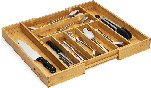 2-PACK Bamboo Drawer Organizer - Expandable Silverware Organizer & Utensil Drawe - Picture 5 of 6