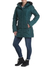 Nwt Women's Size S Deep Pine Gerry Sara Faux Fur Trim Long Down Puffer Parka