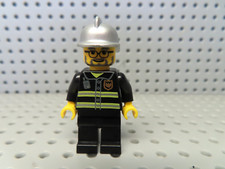Lego Figur City  Mann Feuerwehr Reflektoren silberner Helm Bart cty0088  7945