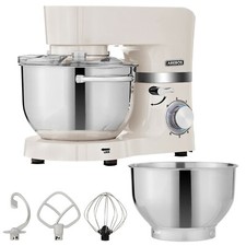 AREBOS Keukenmachine 1500W 2x RVS Kom 4.5 en 5.5L 6 Snelheden Planetair Crème