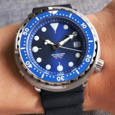 46.5mm Tandorio Sterile Blue dial Japan NH35A Automatic Steel Diving Mens watch