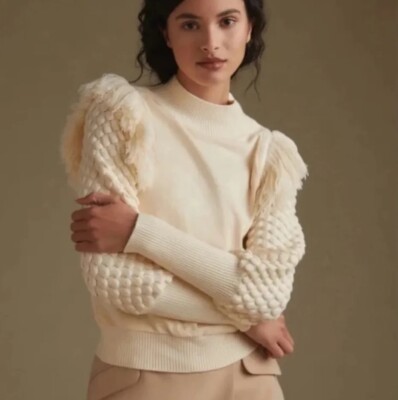Anthropologie DOLAN Left Coast Coll. Fringed Ivory Pullover Sweater  XXS NWT