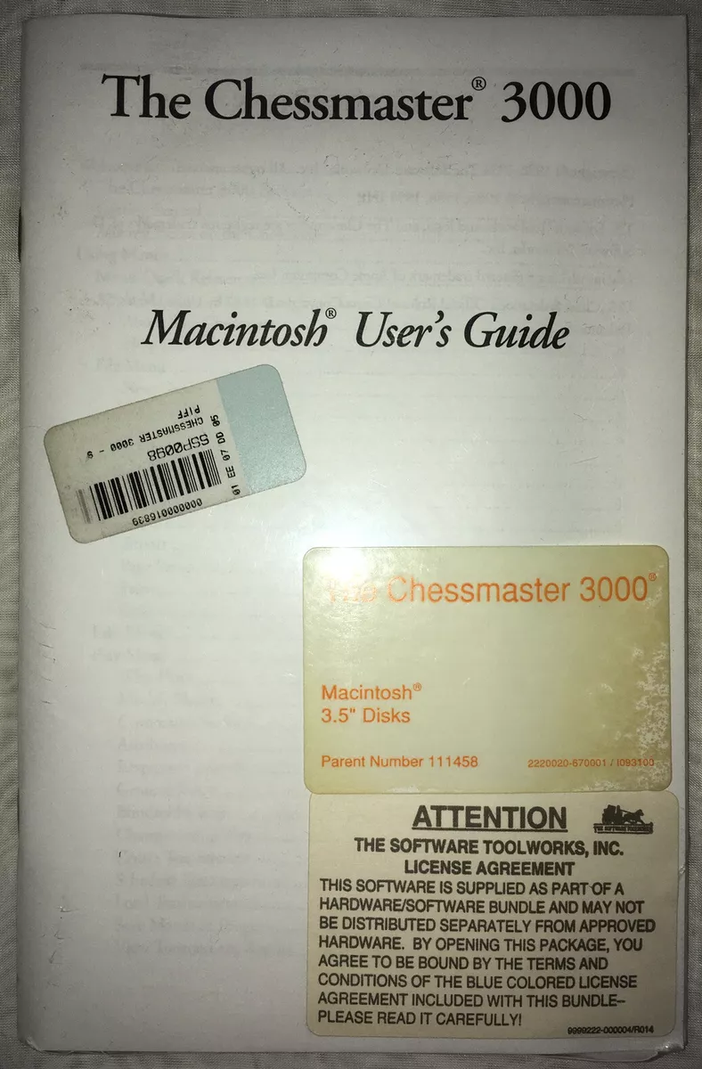 The Software Toolworks The Chessmaster 3000 for Macintosh manual