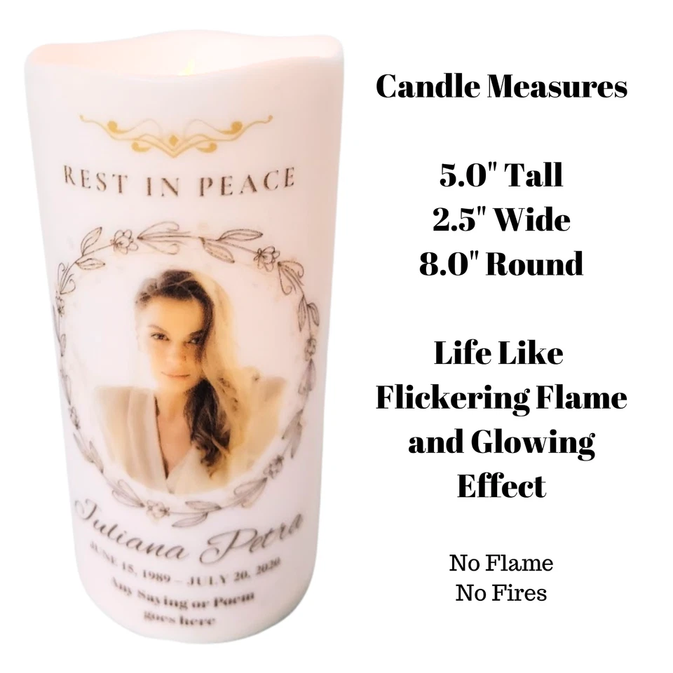 Foto Personalizada Sin Llama LED Vela Descansa en Paz En Amor Memoria Personalizada Foto 4 de 4