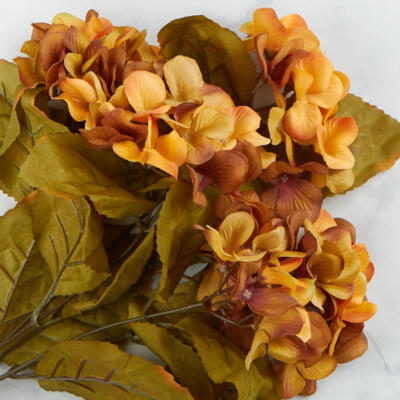 Set of 2 Brown and Green Autumn Artificial Hydrangea 18-1/2'' Floral Bushes