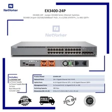 Juniper EX3400-24P 24x 1GB PoE+ RJ-45 4x 10GB SFP+ 2x 40GB QSFP+ - Same Day Ship