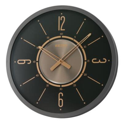 Seiko Wall Clock 20'' Metal Frame AA Battery Required Round Black Iron Finish