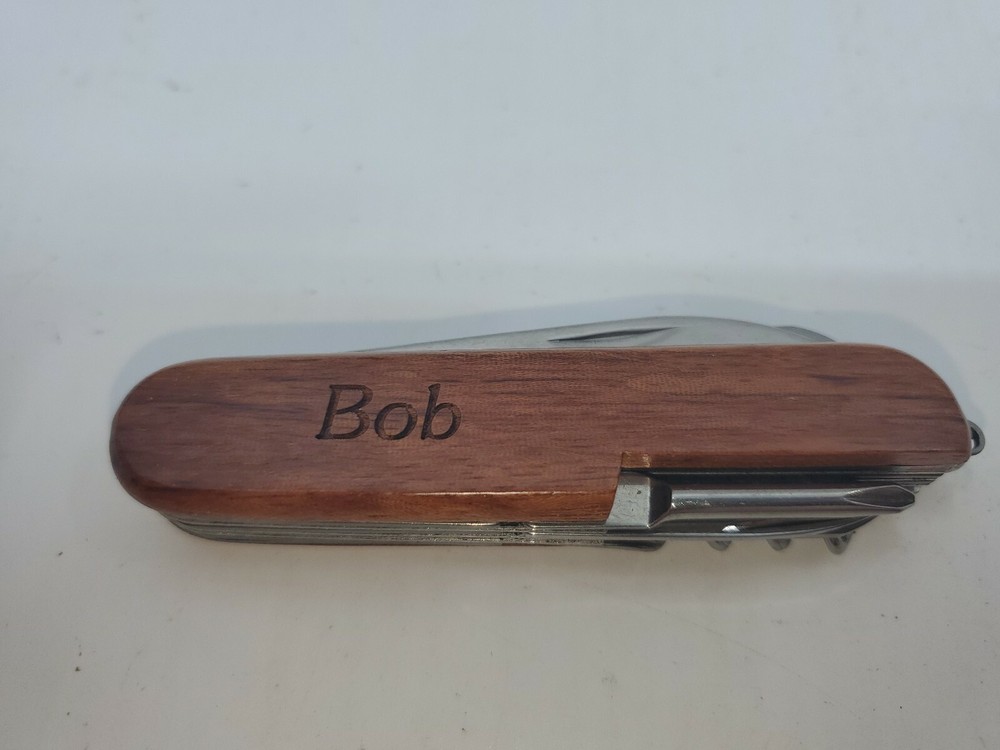 Multi-tool Pocket Knife Bob Kansas Buffalo Engraved  On Wood  Handle