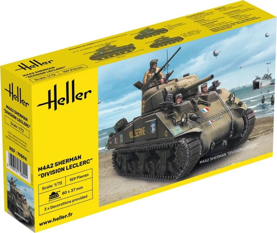 KIT MODELLINO MILITARE HELLER CARRO ARMATO M4A2 SHERMAN DIVISION LECLERC 1:72 - Immagine 4 di 4
