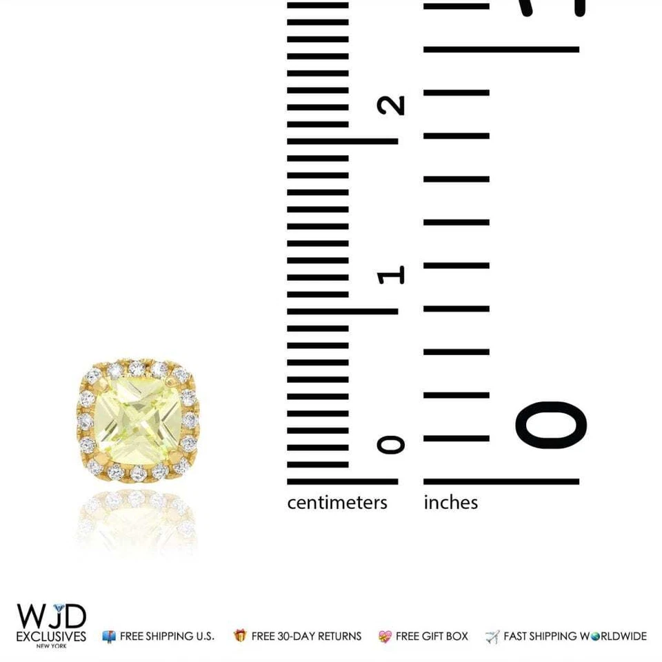 Aretes con halo cuadrado de peridoto verde de 1,85 quilates de oro amarillo de 14 quilates Foto 4 de 4