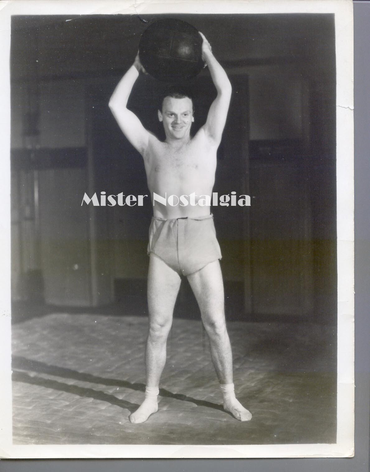 James Cagney bare chested with Medicine Ball fitness gym rare vintage 1933 photo