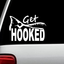 Get Hooked Fishing Hook Decal Sticker Rod Reel Bait Casting Tackle Box Art F1078