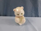 Fenton White Carnival Glass Painted Birthstone Bear Figurine October Pink