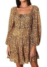 Faithfull The Brand Dress Women 4 Gold Indira Balloon Sleeve Paisley Mini Boho