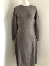 New Zara Womens Long Sleeve Midi A line Sweater Dress Taupe Brown Small
