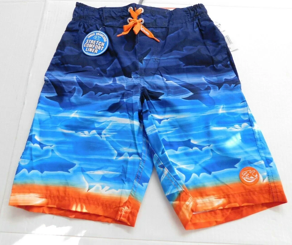 ZeroXposur Boy's Swim Shorts Trunks Navy/Orange Sharks Size S 8 - Image 2 of 4