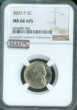 2003 P Jefferson Nickel 5C NGC MS66 FS Quality