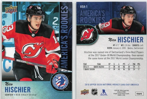 17/18 2017/18 2018Upper Deck Hockey Card Day Rookie #1 Nico Hischier Devils
