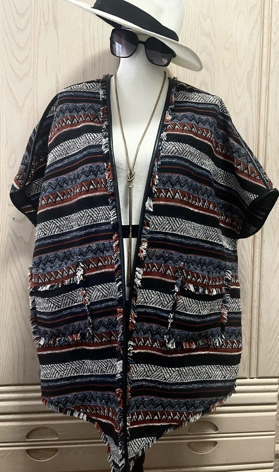 SAM EDELMAN Weekender Boho Style Poncho Tweed Shawl Blanket Wrap . Size S. New.