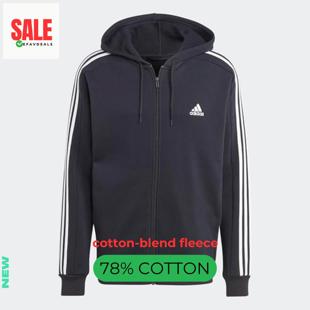 adidas men Essentials Fleece 3-Stripes Full-Zip Hoodie SIZE LARGE